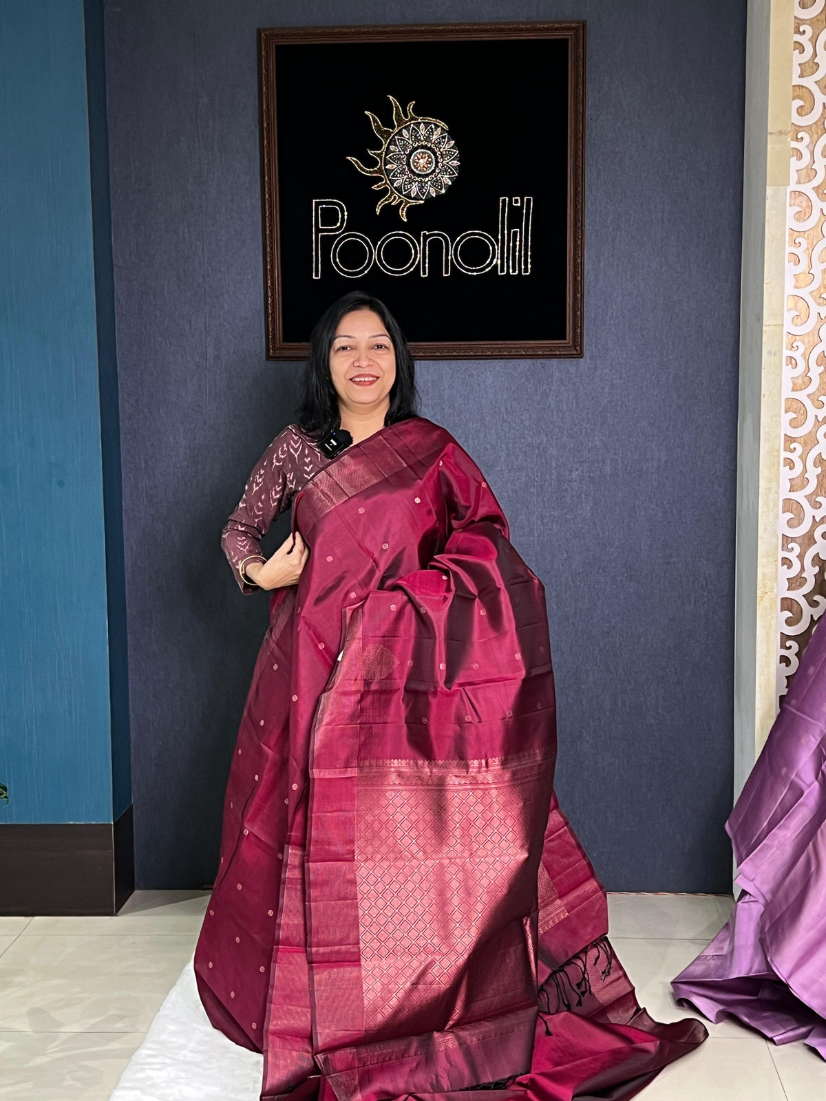 KANCHIPURAM SAREE -Maroon shade Search code 8626