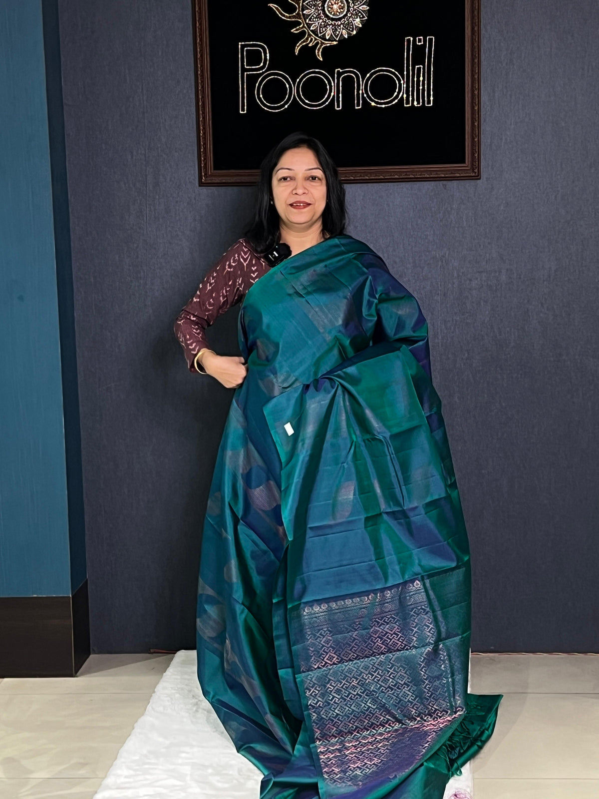 KANCHIPURAM SAREE -Dark peacock blue shade Search code 8643