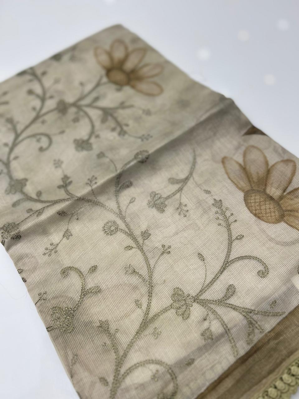 Linen Tissue Saree -Dusty Green color Search code 8312