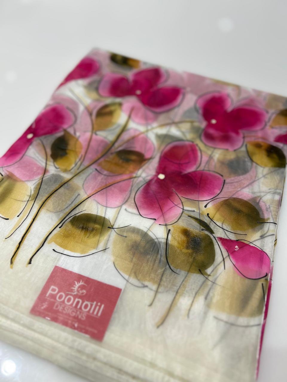 Organza Saree -White shade Search code 3709