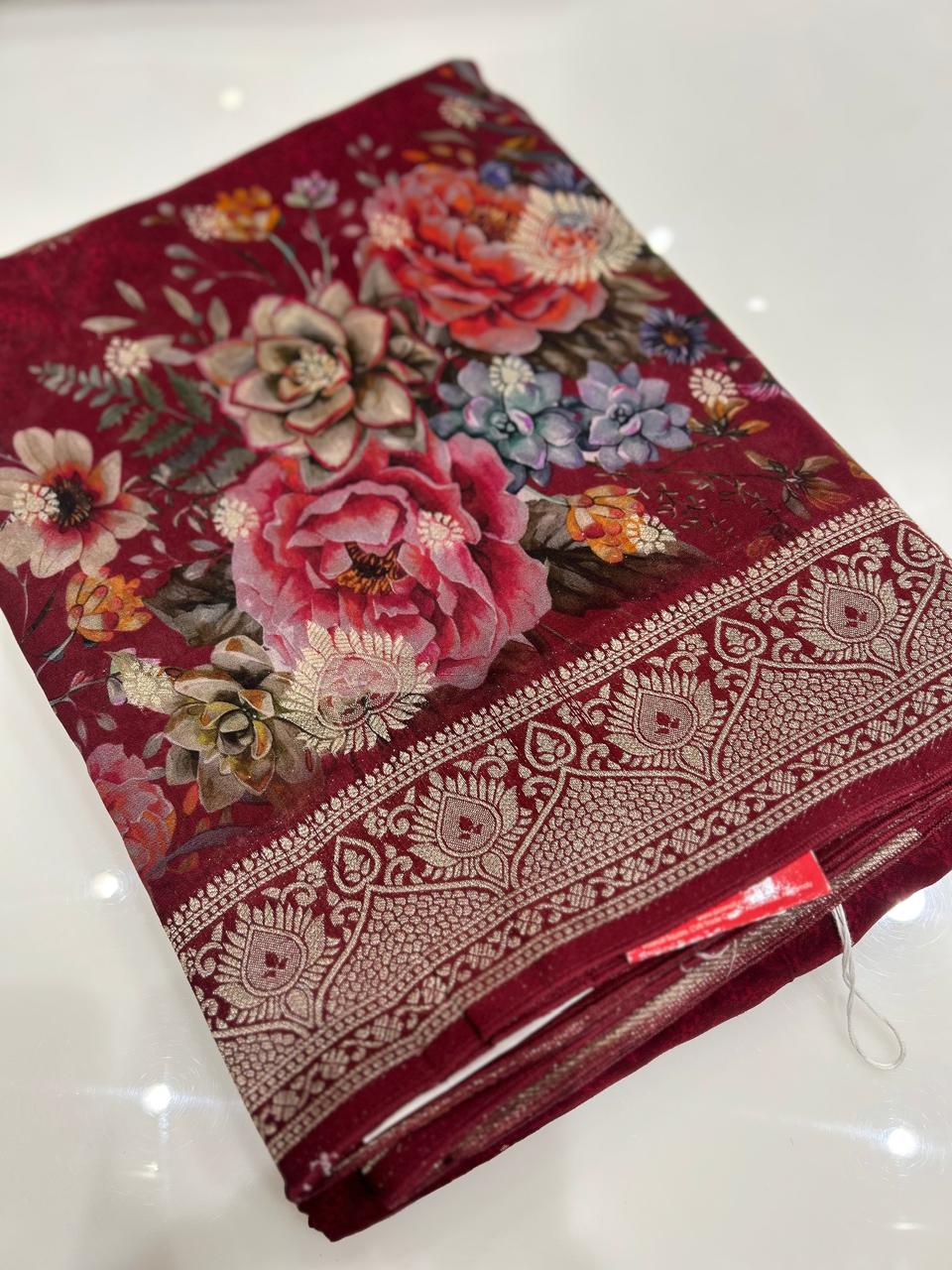 Georgette saree- Maroon shade Search code 3636