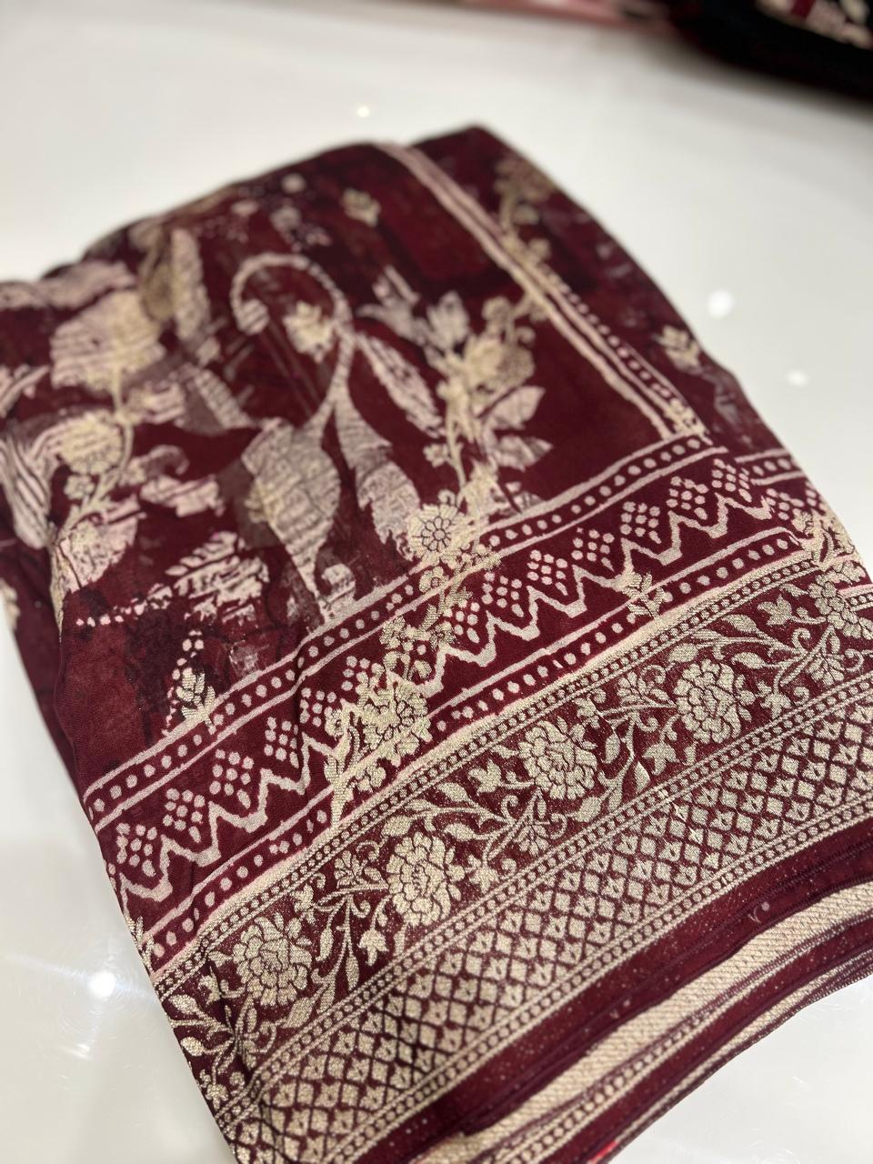 Georgette saree- Maroon shade Search code 3640