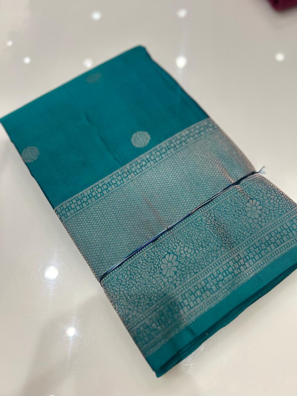 KANCHIPURAM SAREE -Peacock blue  shade Search code 6325
