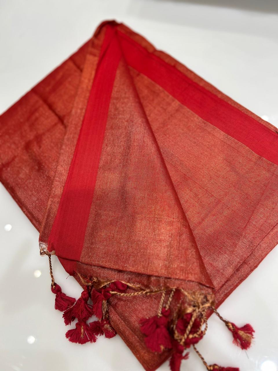 Tissue Saree-  Chilly Red Shade search code 8502
