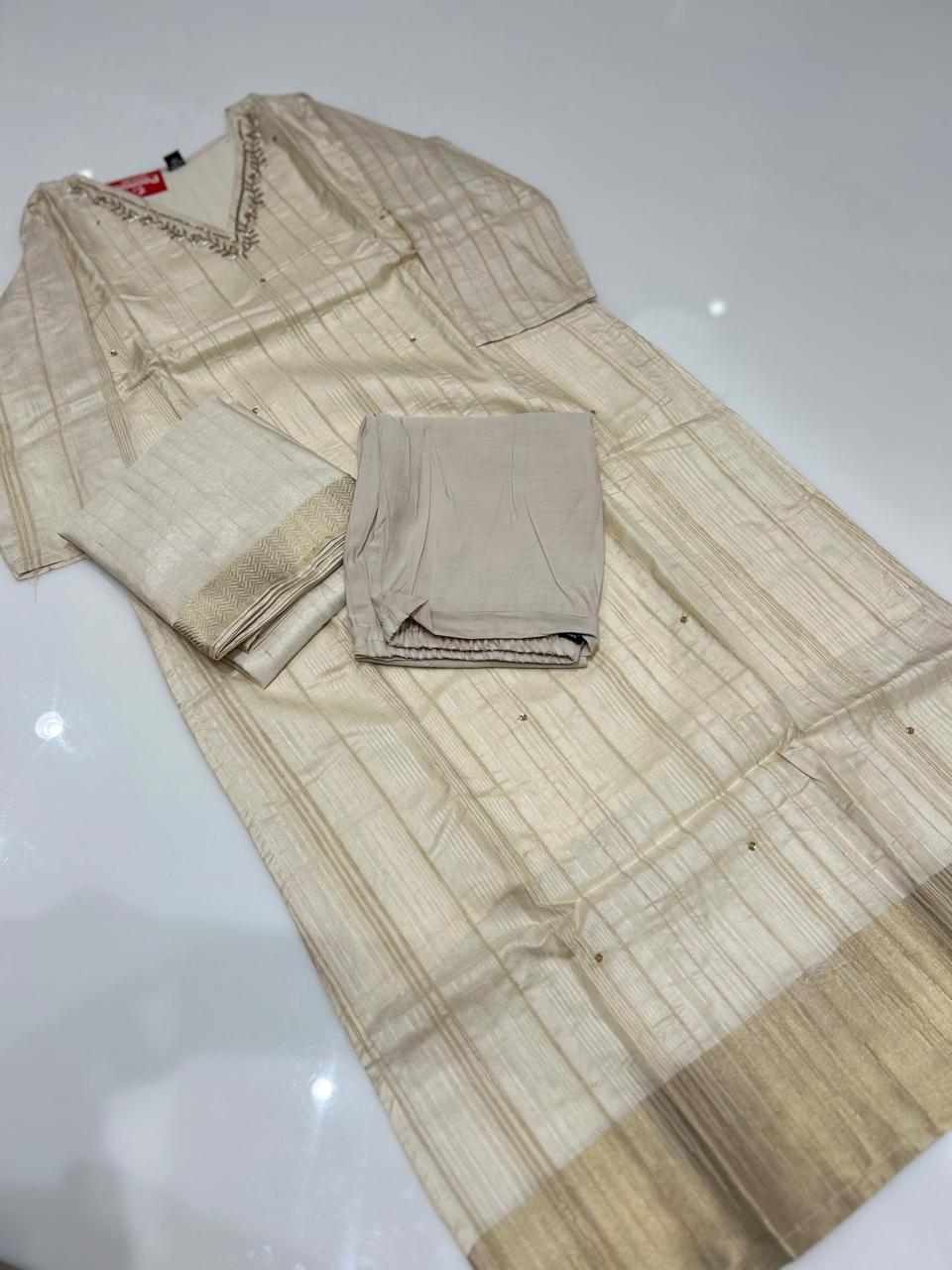 Salwar Suit -Cream Chiku color search code 6902