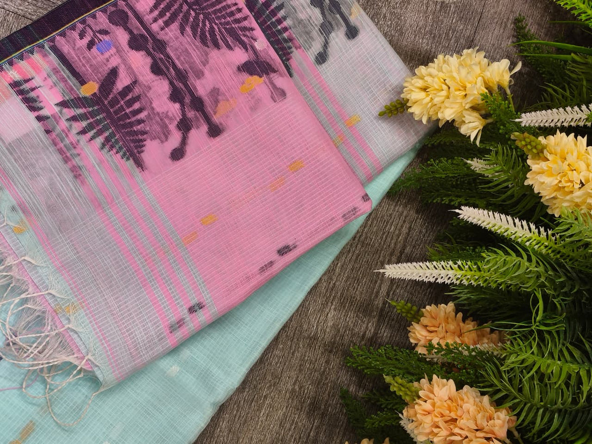 Khadi Cotton Saree - Pink to Light Blue shade Search code 3365