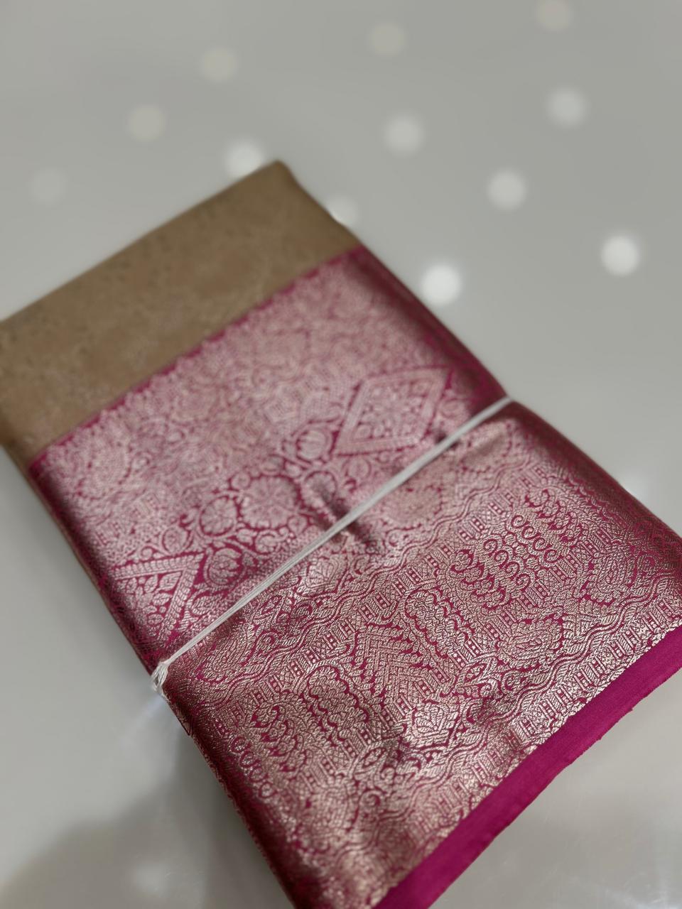 Brocade Tissue  Saree  -Golden Pink shade Search code 6403