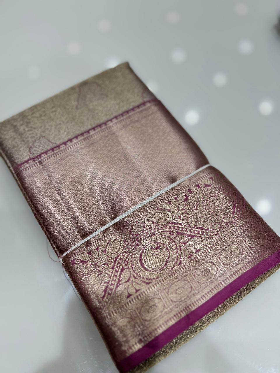 Brocade Tissue  Saree  -Golden vadamali shade Search code 6408