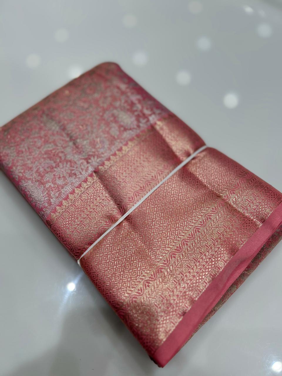 Brocade Tissue  Saree  -Peach pink shade Search code 6407
