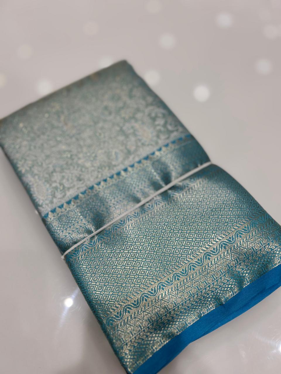 Brocade Tissue  Saree  -Blue shade Search code 6409