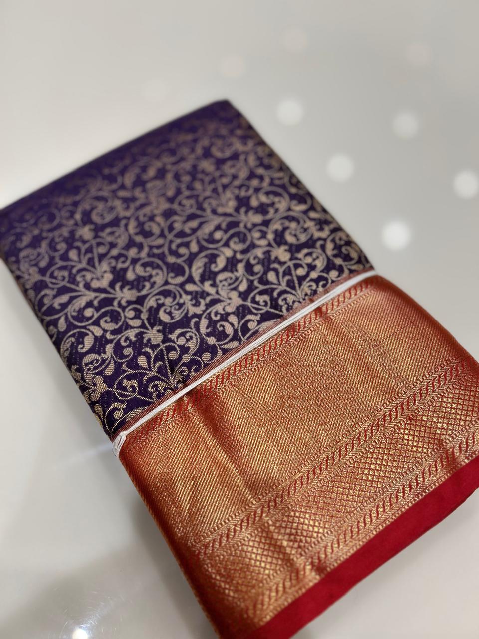 KANCHIPURAM BROCADE SAREE- Navy blue to Red color Search code 6413