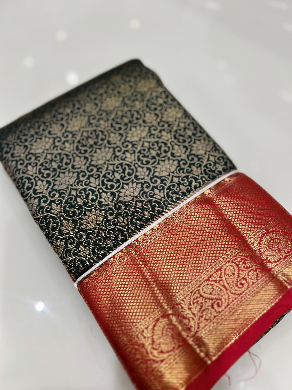 KANCHIPURAM BROCADE SAREE-Green to red color Search code 6422