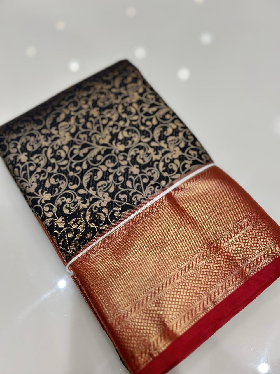 KANCHIPURAM BROCADE SAREE- Black  to Red color Search code 6414