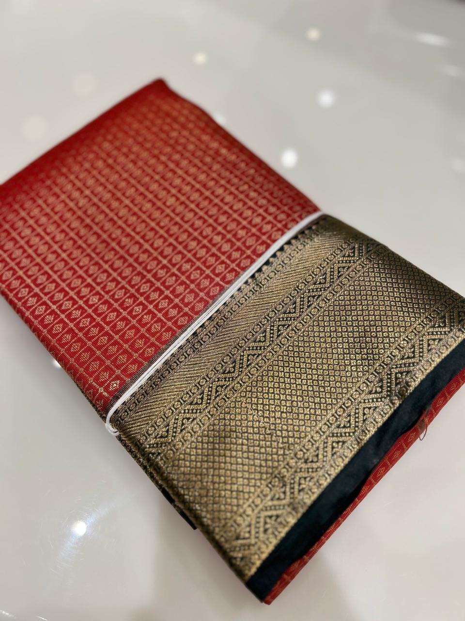 KANCHIPURAM BROCADE SAREE-  Red to Green color Search code 6417