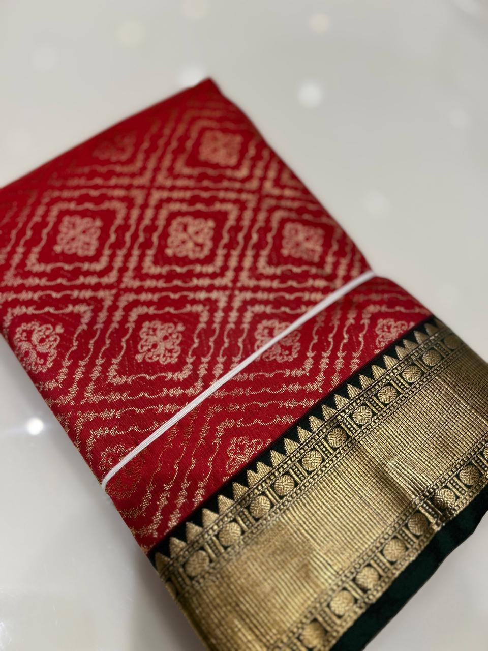KANCHIPURAM BROCADE SAREE-Red to Green color Search code 6424