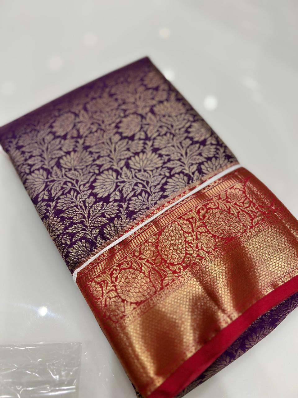 KANCHIPURAM BROCADE SAREE-Purple to Red color Search code 6420