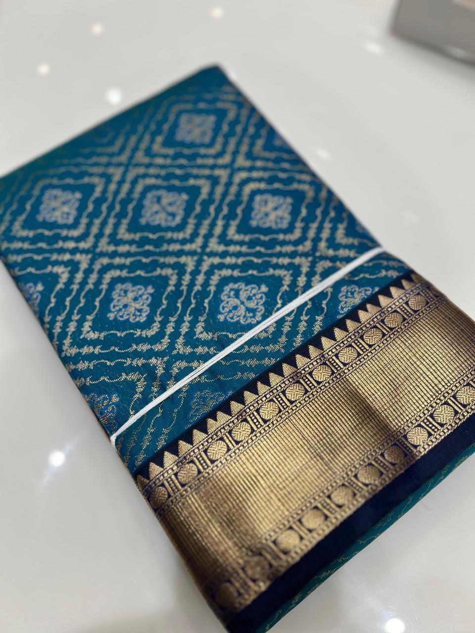 KANCHIPURAM BROCADE SAREE-Sky blue to Navy blue  color Search code 6425