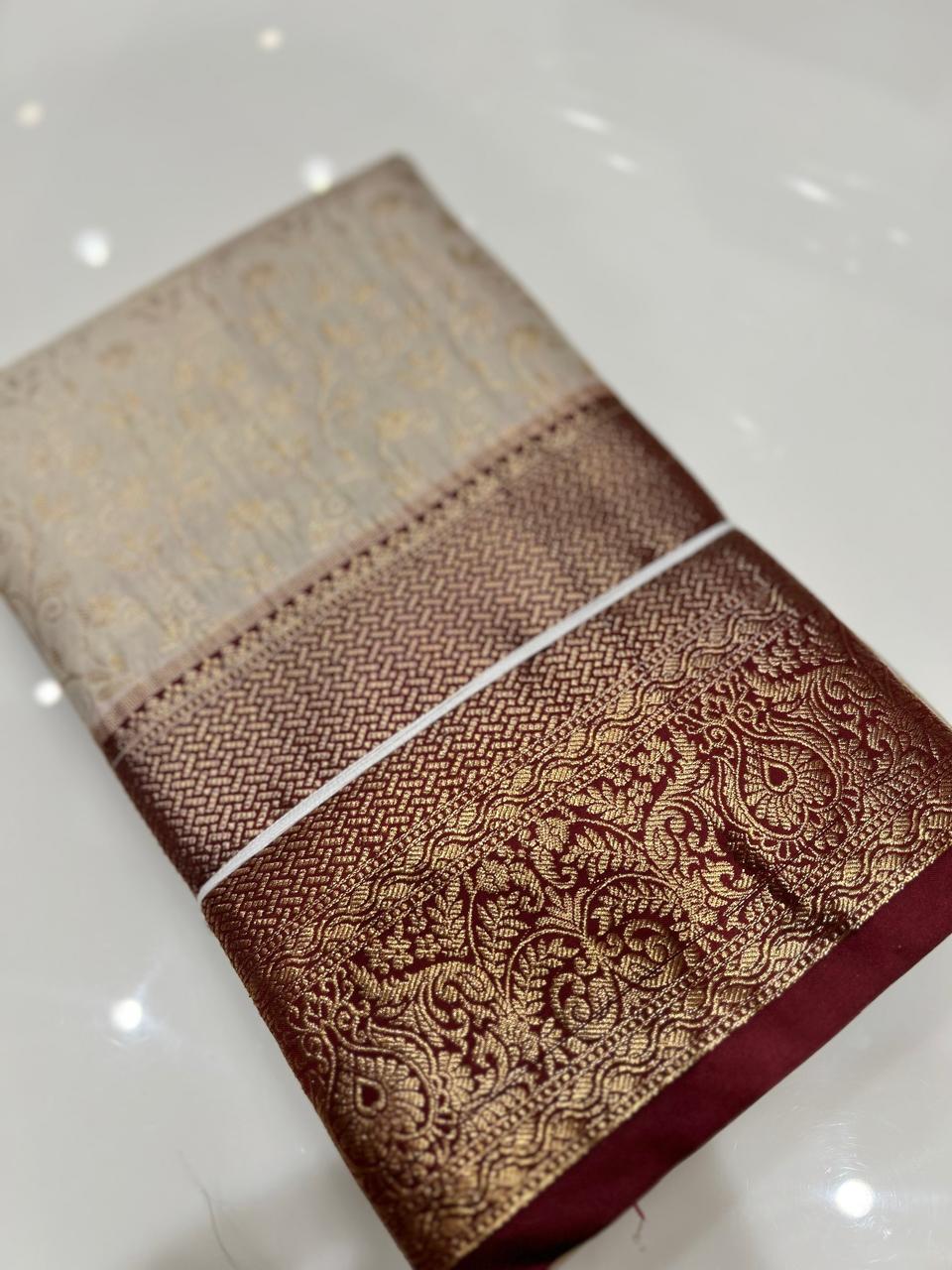 KANCHIPURAM BROCADE SAREE-Cream to Maroon color Search code 6423