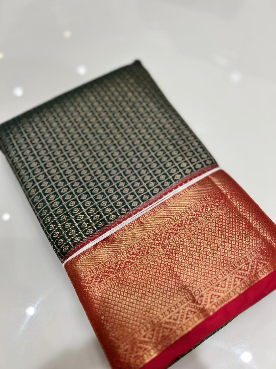 KANCHIPURAM BROCADE SAREE- Green to Red color Search code 6416