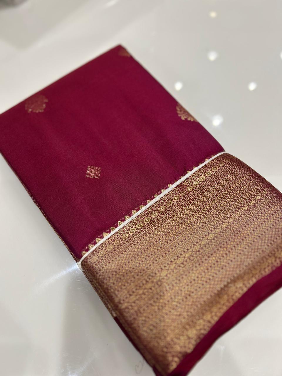 SEMI KANCHIPURAM SAREE-  Maroon Search code 6432