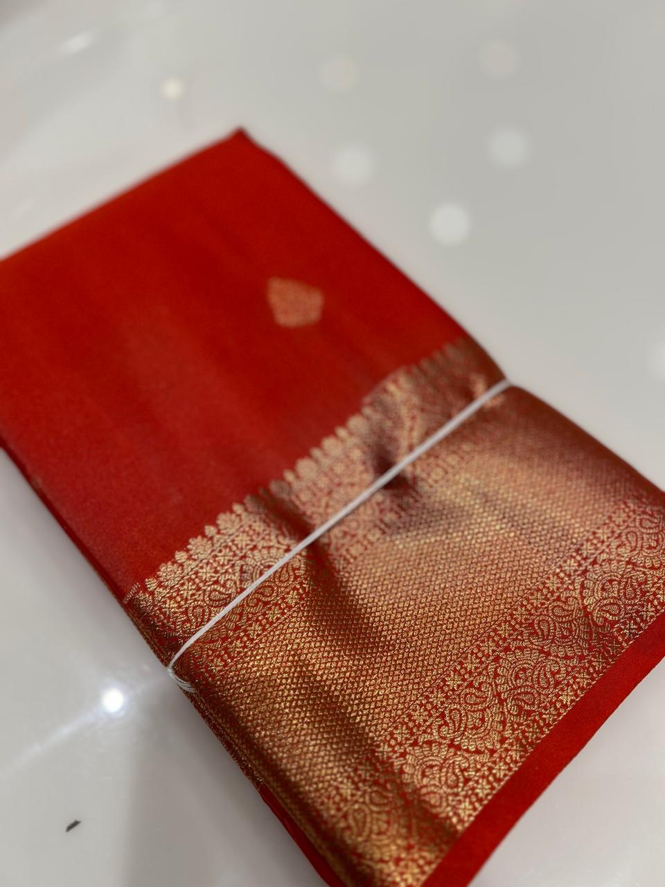 SEMI KANCHIPURAM SAREE-  Orange Search code 6434