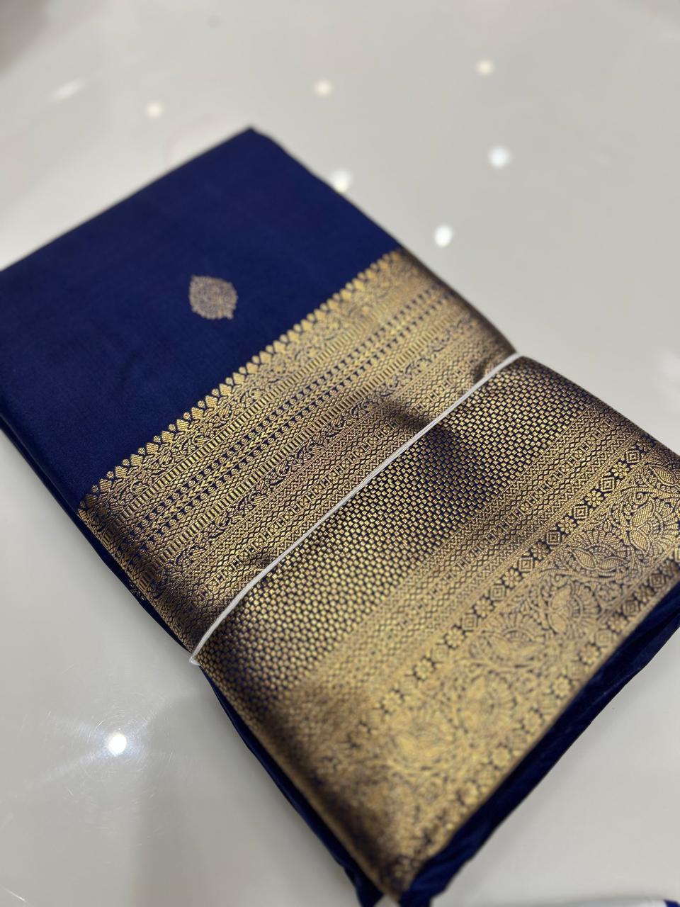 SEMI KANCHIPURAM SAREE-  Navy blue Search code 6435