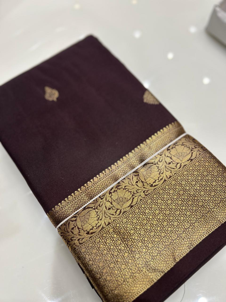 SEMI KANCHIPURAM SAREE-  Coffee  brown Search code 6436