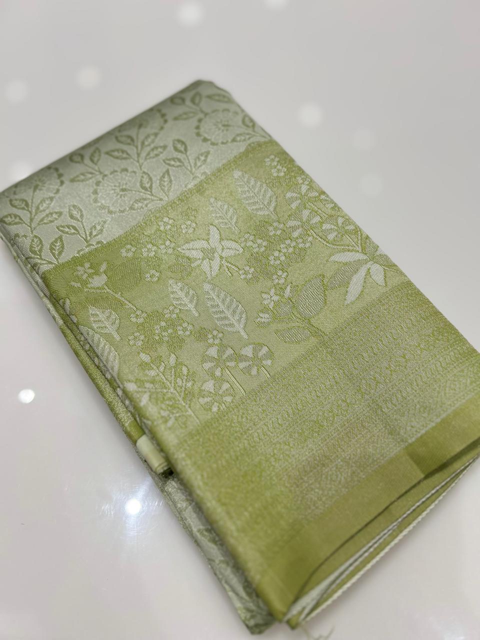 Semi Silk Saree - Light and Dark green  color Search code 6446