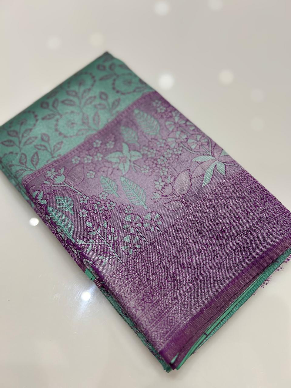 Semi Silk Saree - Safer  green to purple  color Search code 6447