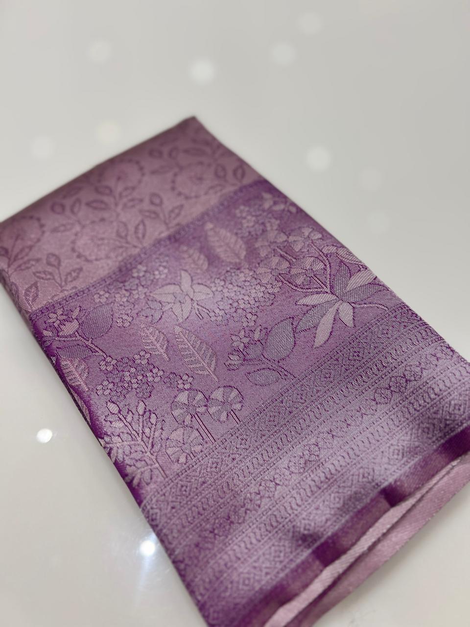 Semi Silk Saree - Dusty Lavender color Search code 6449