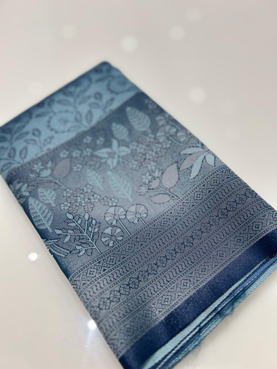 Semi Silk Saree - Dark and light blue  color Search code 6451