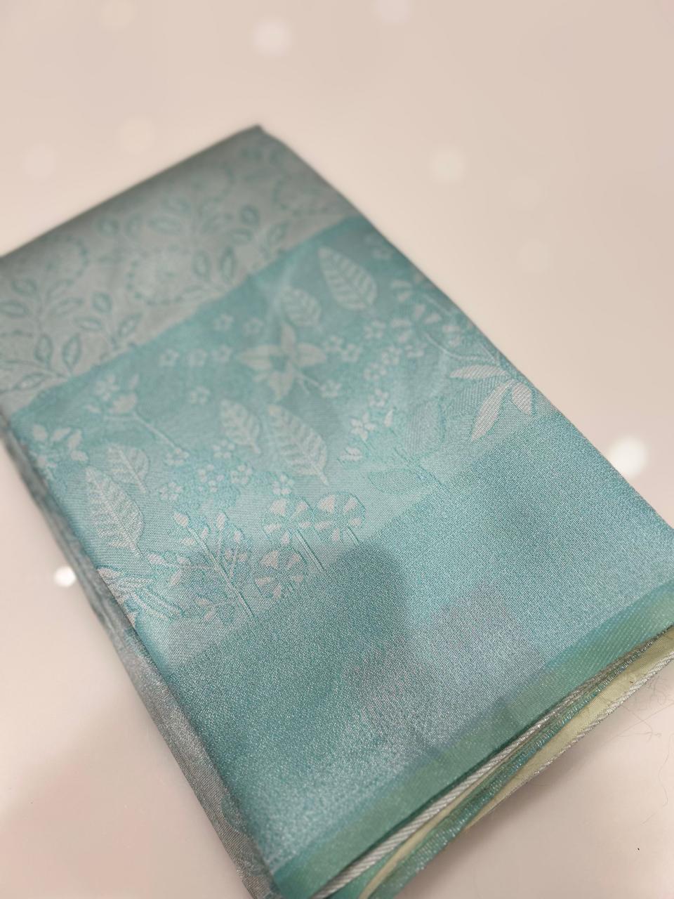 Semi Silk Saree - Powder blue color Search code 6450