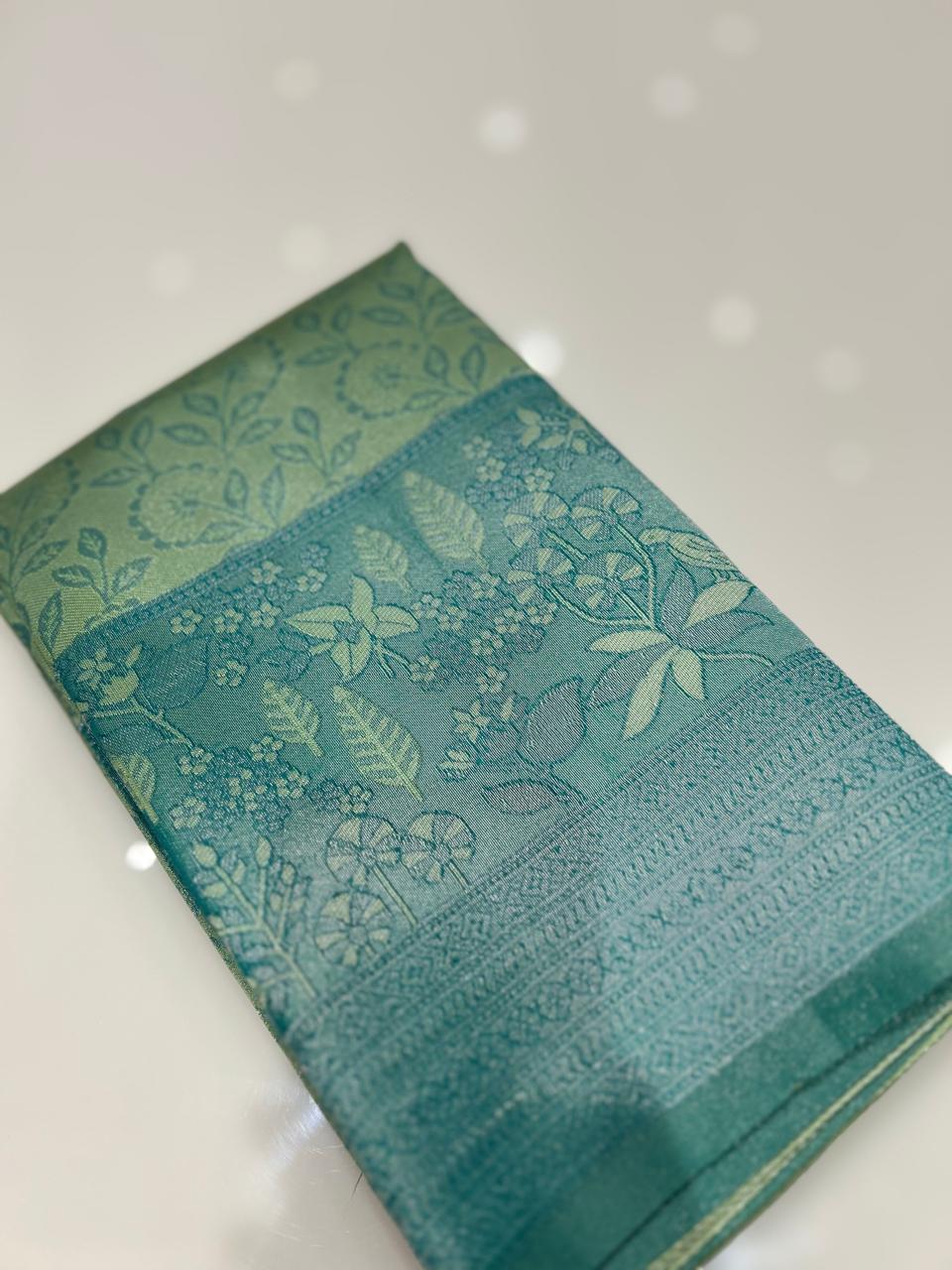 Semi Silk Saree -Mint Green to Safer blue   color Search code 6454