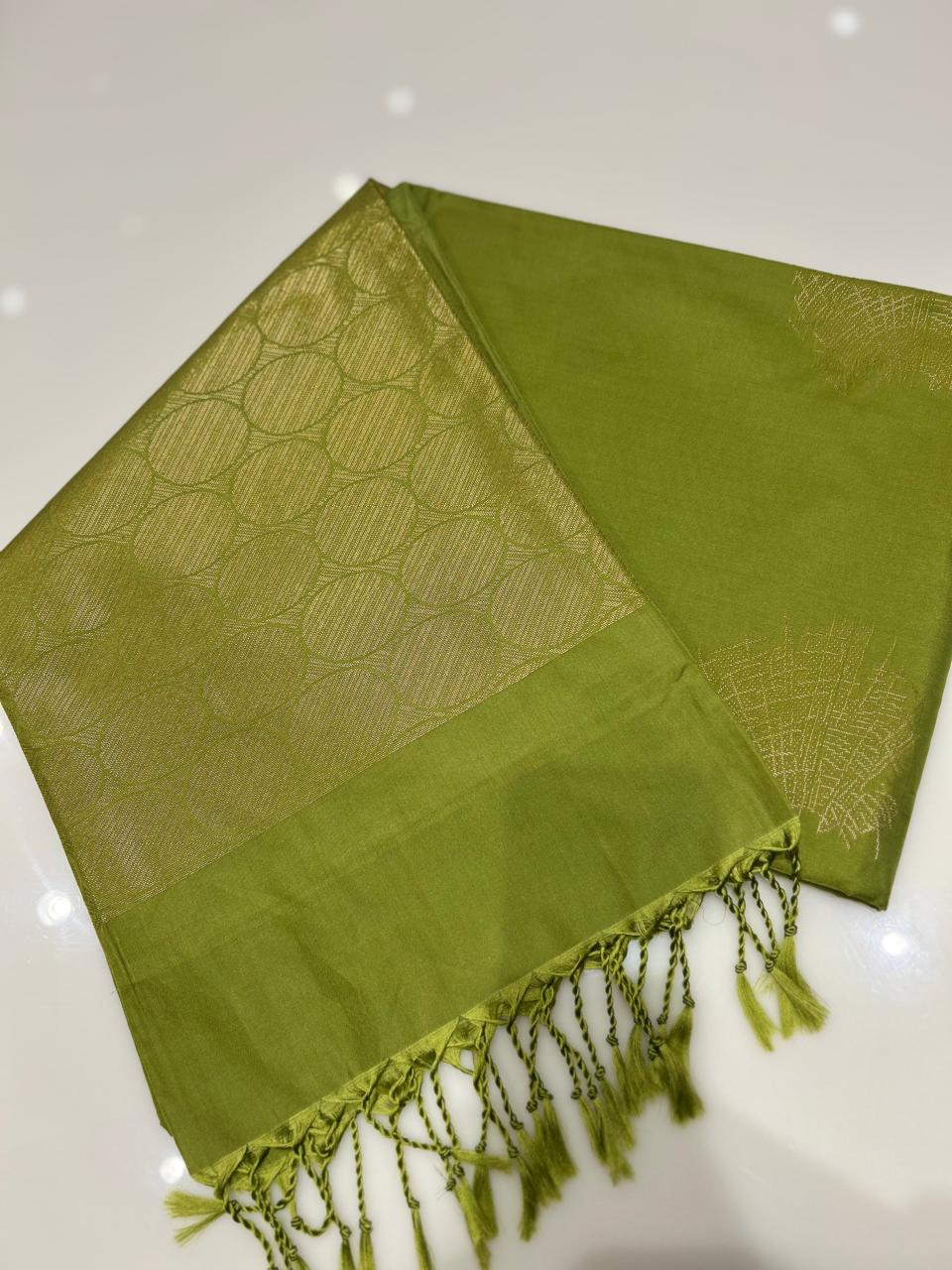 Semi Silk Saree -Light green color Search code 6456