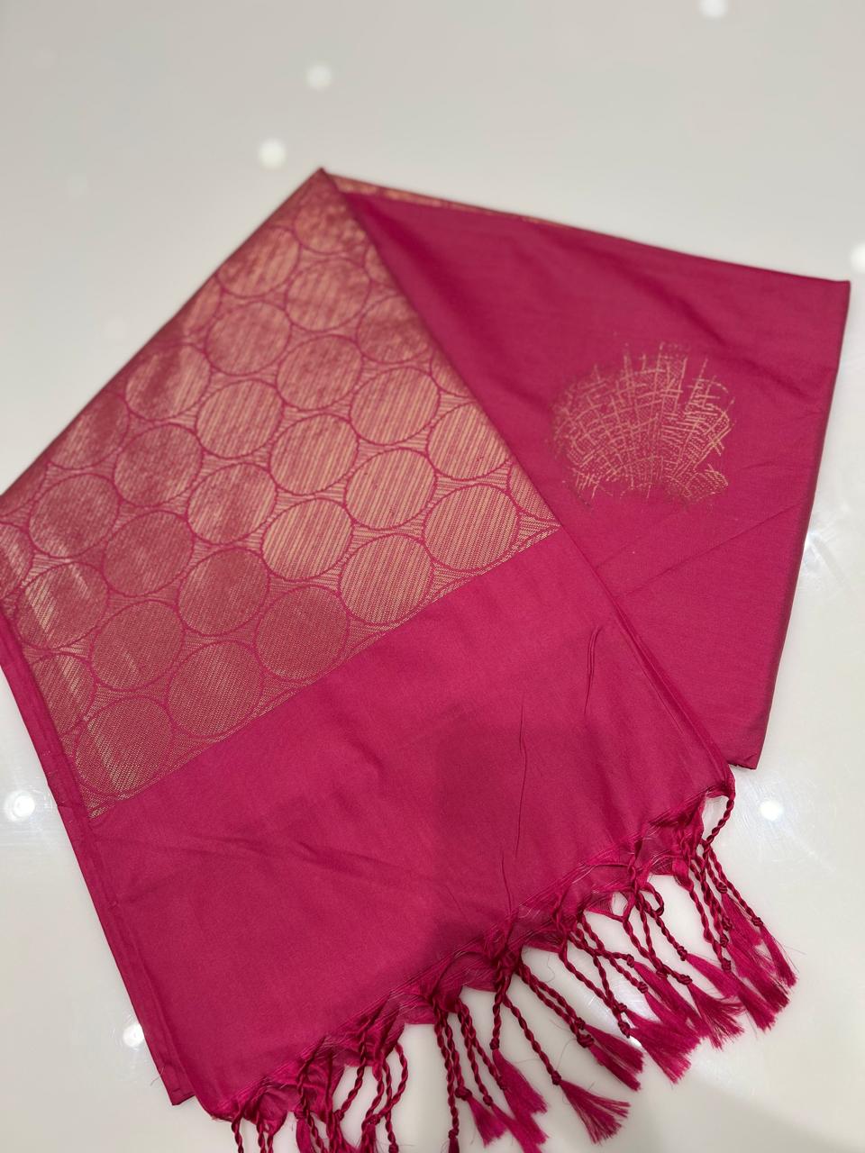 Semi Silk Saree -Tomato color Search code 6455