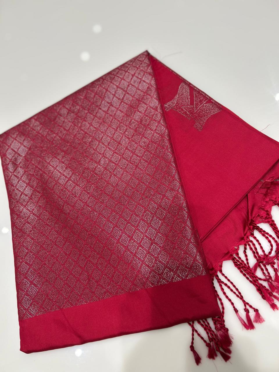 Semi Silk Saree -Dark Red  color Search code 6458