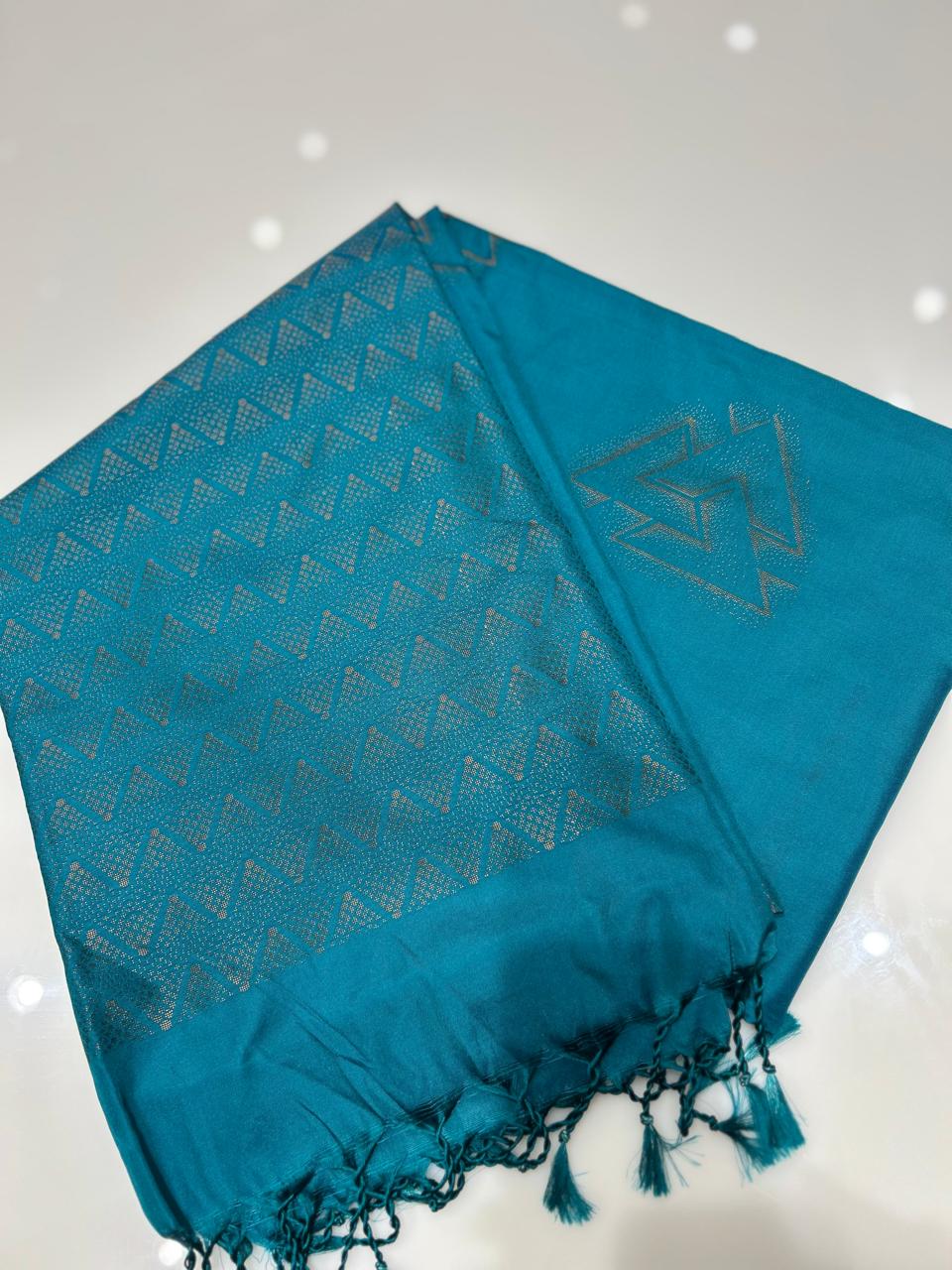 Semi Silk Saree -Peacock blue color Search code 6462