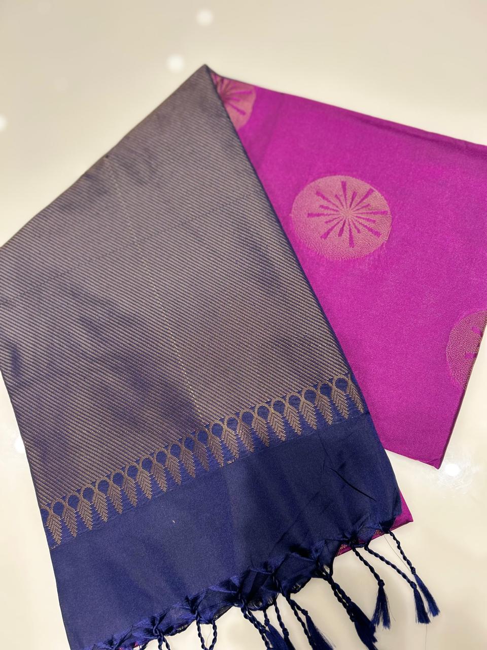 Semi Silk Saree -Navy blue to Vadamali color Search code 6463