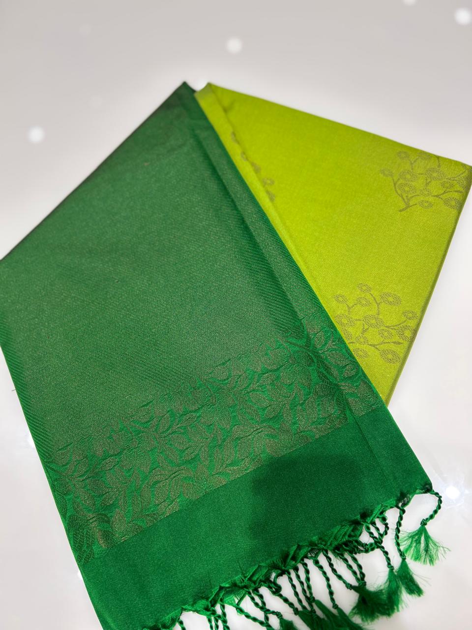 Semi Silk Saree -Light and Dark green color Search code 6464