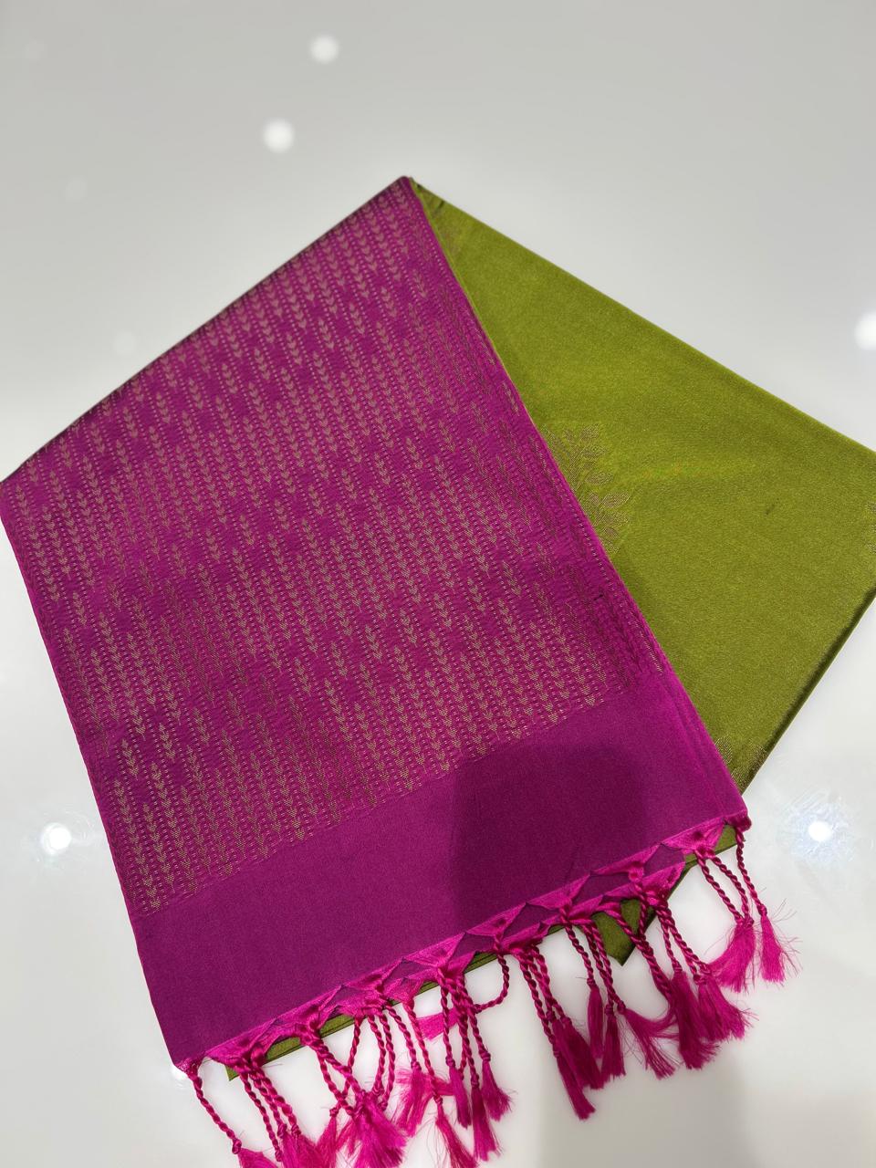 Semi Silk Saree -Green to Vadamali color Search code 6467