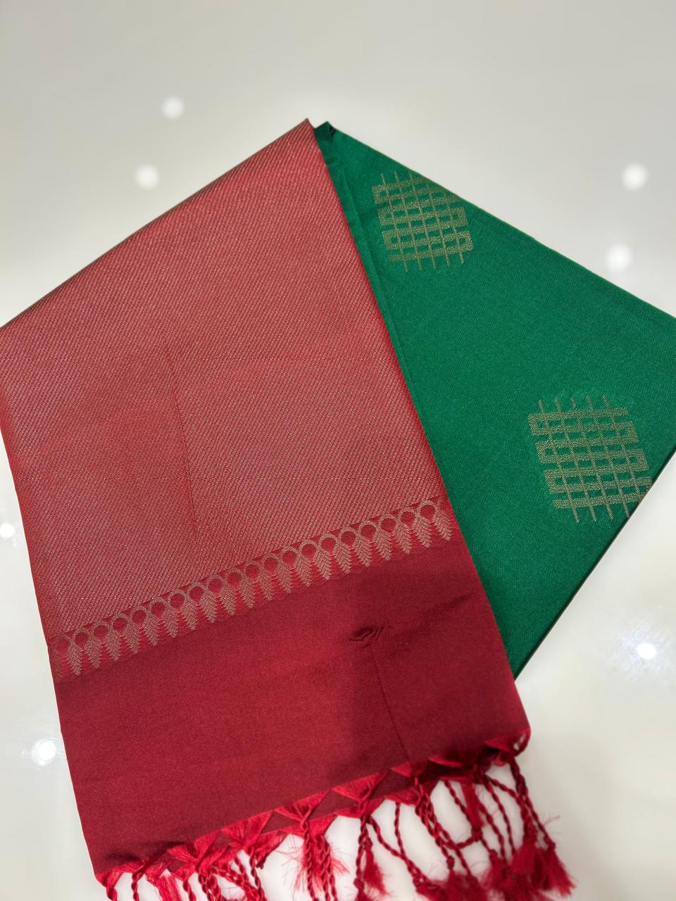 Semi Silk Saree -Maroon to Olive Green color Search code 6471