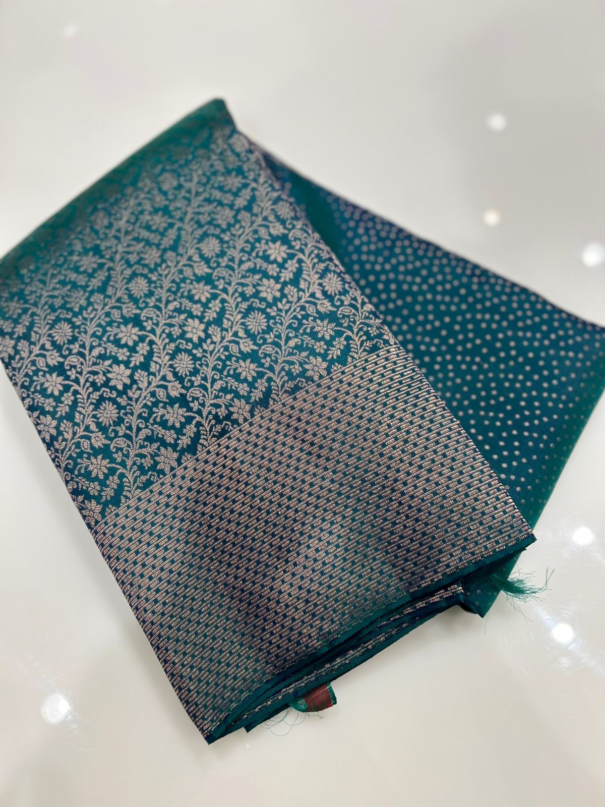 KANCHIPURAM BROCADE SAREE-Peacock blue color Search code 1502