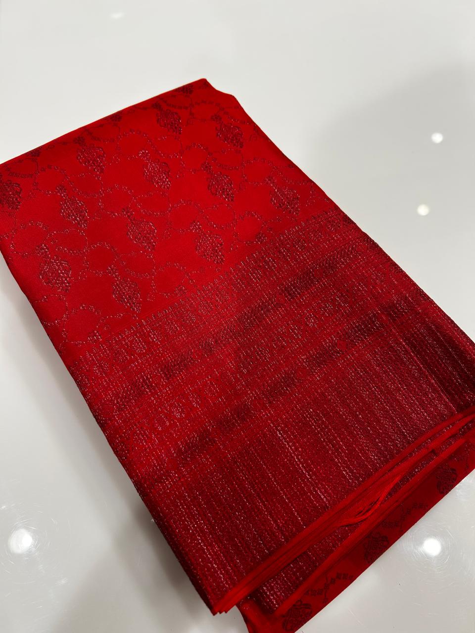 KANCHIPURAM BROCADE SAREE-Red color Search code 1507