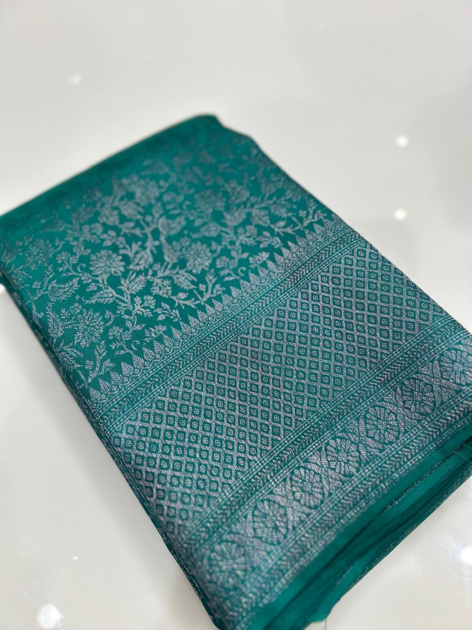 KANCHIPURAM BROCADE SAREE-Peacock blue color Search code 1509