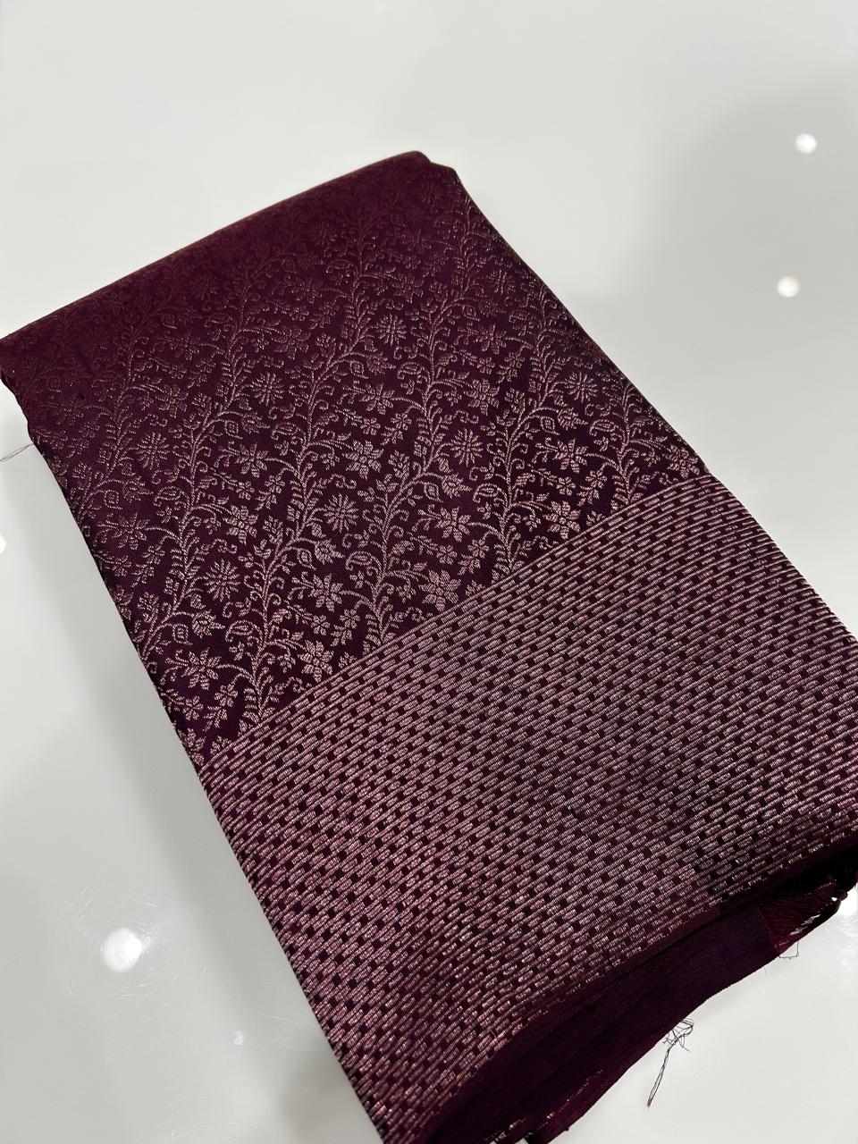 KANCHIPURAM BROCADE SAREE-kanchi maroon color Search code 1511
