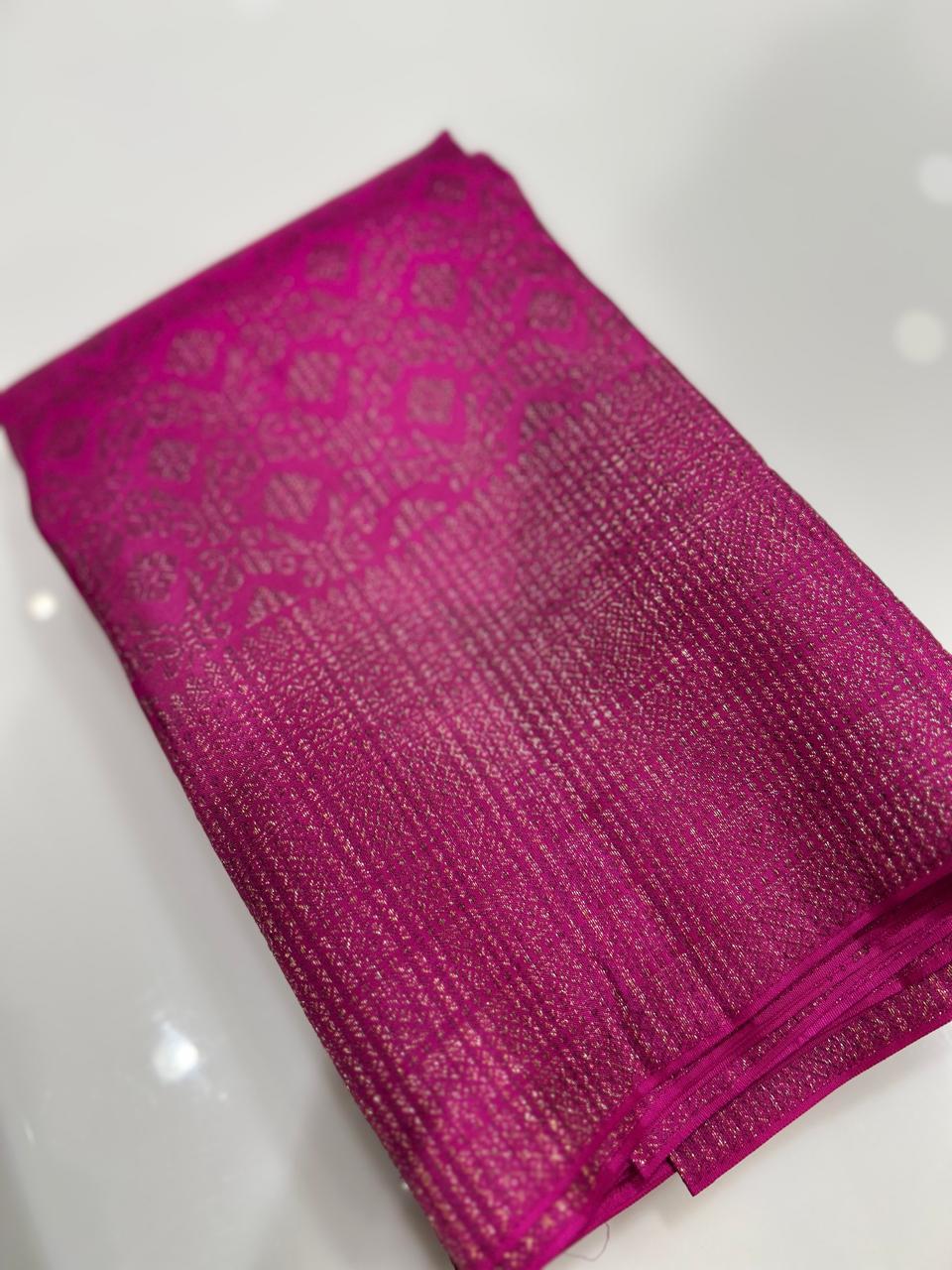 KANCHIPURAM BROCADE SAREE-Pink color Search code 1513