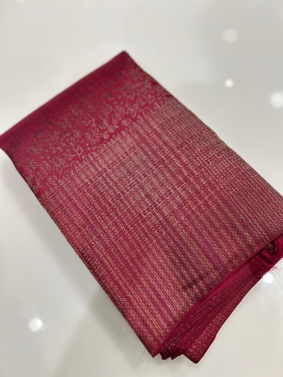 KANCHIPURAM BROCADE SAREE-Maroon color Search code 1514