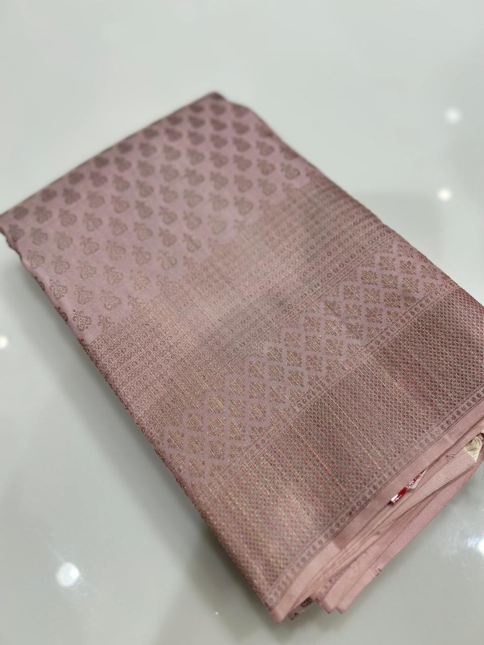 KANCHIPURAM BROCADE SAREE-Blush pink color Search code 1515