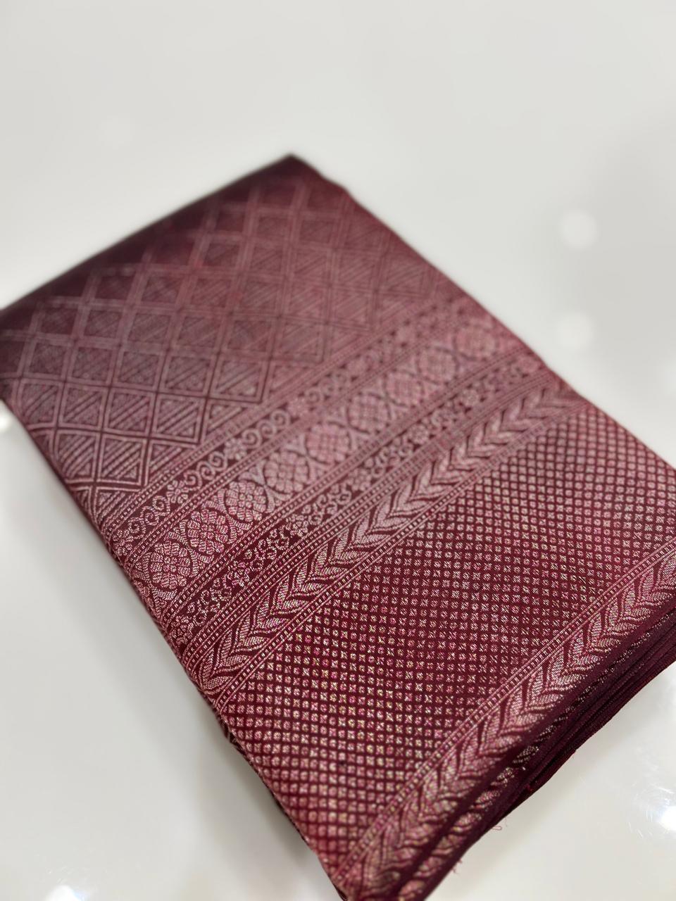 KANCHIPURAM BROCADE SAREE-kanchi Maroon  color Search code 1517