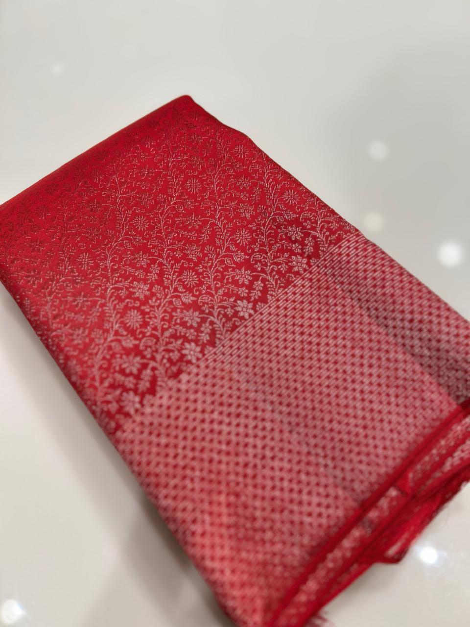 KANCHIPURAM BROCADE SAREE-Red color Search code 1501